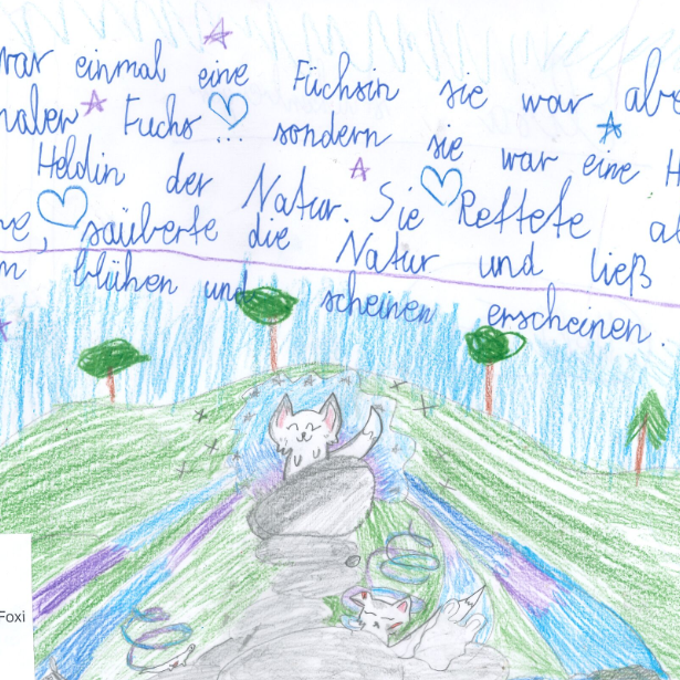 Das Bild kommt von Elisa, sie ist 9 Jahre alt. Ihr Superheld heißt Foxi.