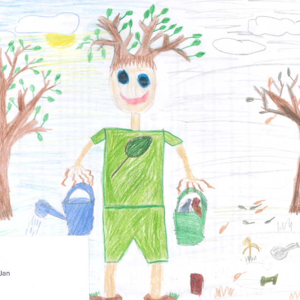 Das Bild kommt von Jan. Er ist 8 Jahre alt. Sein Superheld heißt Jan.