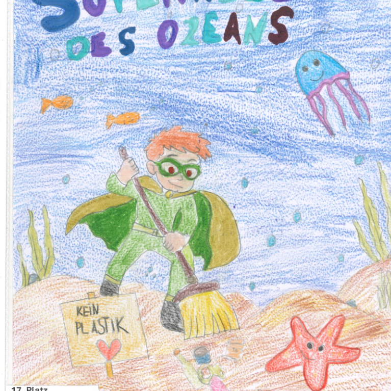 Das Bild kommt von Klara, sie ist 8 Jahre alt. Ihr Superheld ist der: "Superheld des Ozeans".