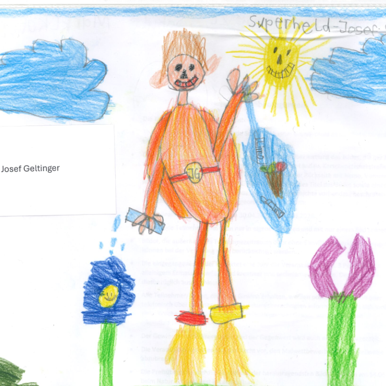 Das Bild ist von Josef, er is 7 Jahre alt. Sein Superheld heißt Josef Geltinger.
