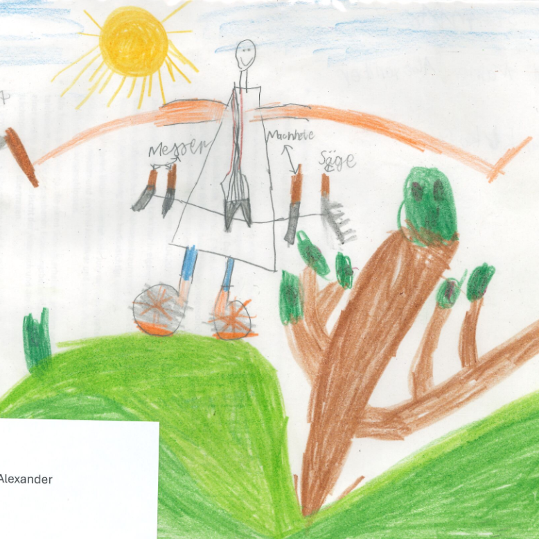 Das Bild kommt von Alexander, er ist 8 Jahre alt. Sein Superheld heißt Alexander.